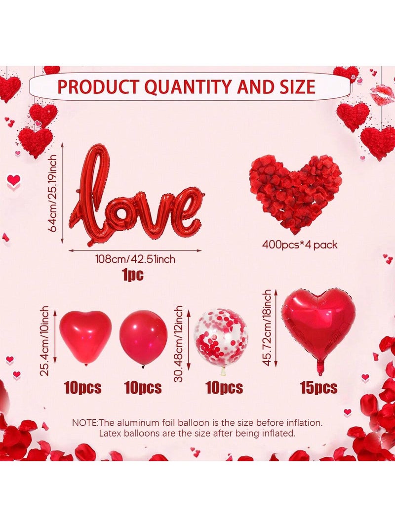 طقم بالونات عيد الحب مع بالون LOVE فويل وبالونات قلوب وكونفيتي – زينة رومانسية لعيد الحب والذكرى السنوية - Image 2